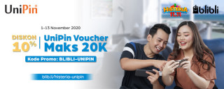 Discount 10% maksimal Rp20.000 tiap beli Voucher UniPin di Blibli.com!